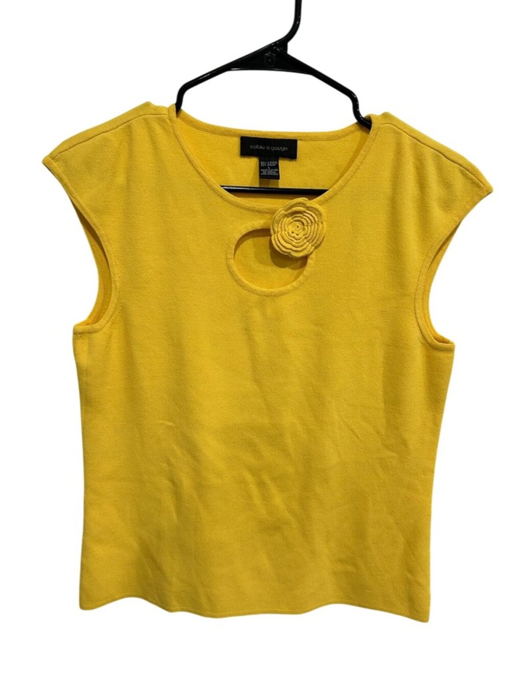 Cable & Gauge Yellow Sleeveless Top Size L Flower Accent Retro 90s Minimalism